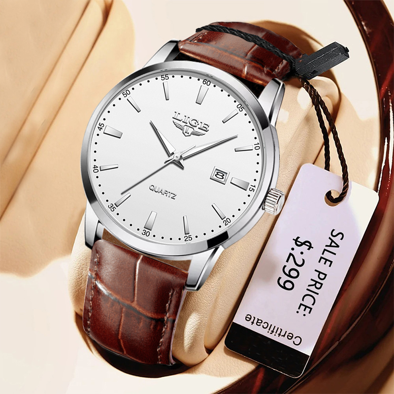 LIGE Man Watch Fashion Leather - Leather Watch Band Men review and price